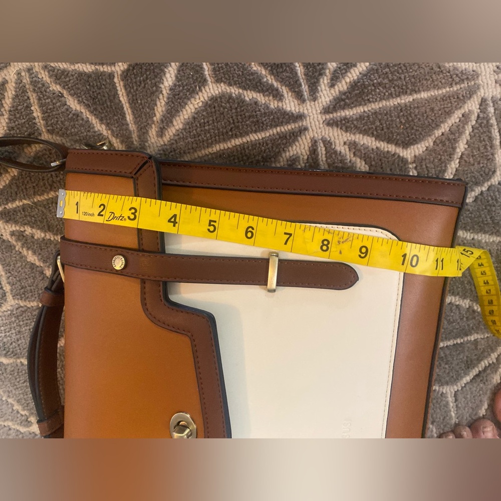 Brown and White Vegan Leather Laptop Bag - Picture 7 of 16